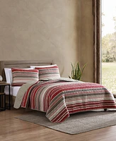 Eddie Bauer Yakima Valley Stripe Persimmon Reversible 3 Pc Quilt Set, Full/Queen