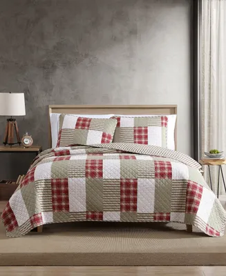 Closeout! Eddie Bauer Camano Island Plaid Red Reversible 3-Piece Full/Queen Quilt Set