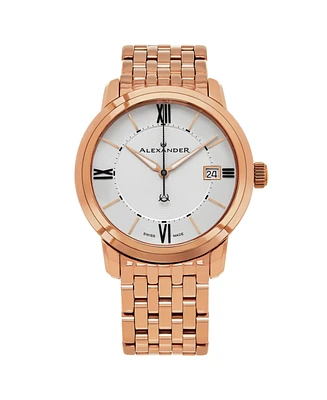 Alexander Men's Macedon Rose-Gold Stainless Steel , White Dial , 40mm Round Watch - Rose