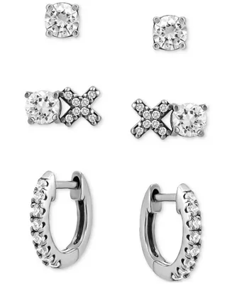 Giani Bernini 3-Pc. Set Cubic Zirconia Hoop & Stud Earrings, Created for Macy's