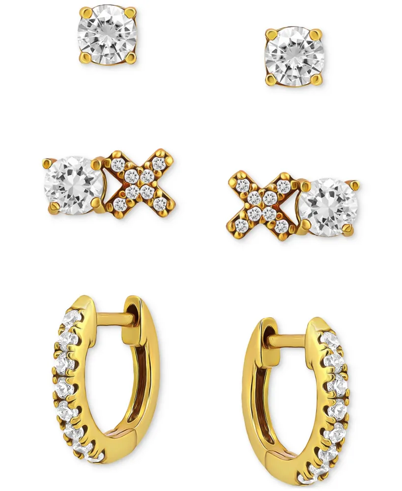 Giani Bernini 3-Pc. Set Cubic Zirconia Hoop & Stud Earrings, Created for Macy's