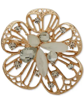 Anne Klein Gold-Tone Mixed Stone Cluster Flower Pin