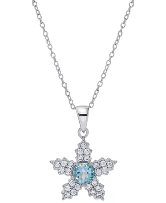 Blue Topaz (1-1/3 ct. t.w.) & Lab-Grown White Sapphire (3/4 ct. t.w.) Snowflake 18" Pendant Necklace in Sterling Silver