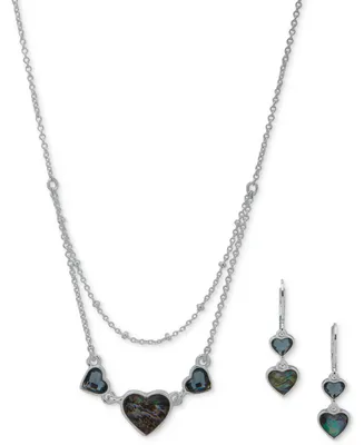 Anne Klein Silver-Tone Stone Heart Layered Statement Necklace & Drop Earrings Set