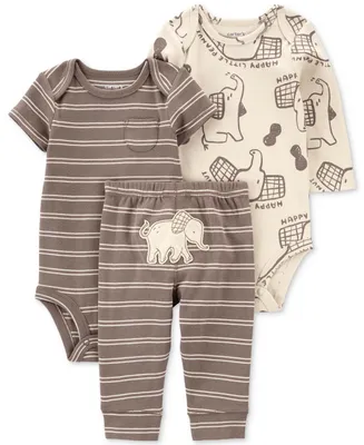 Carter's Baby Boys Elephant Little Character Cotton Bodysuits and Pants, 3 Piece Set