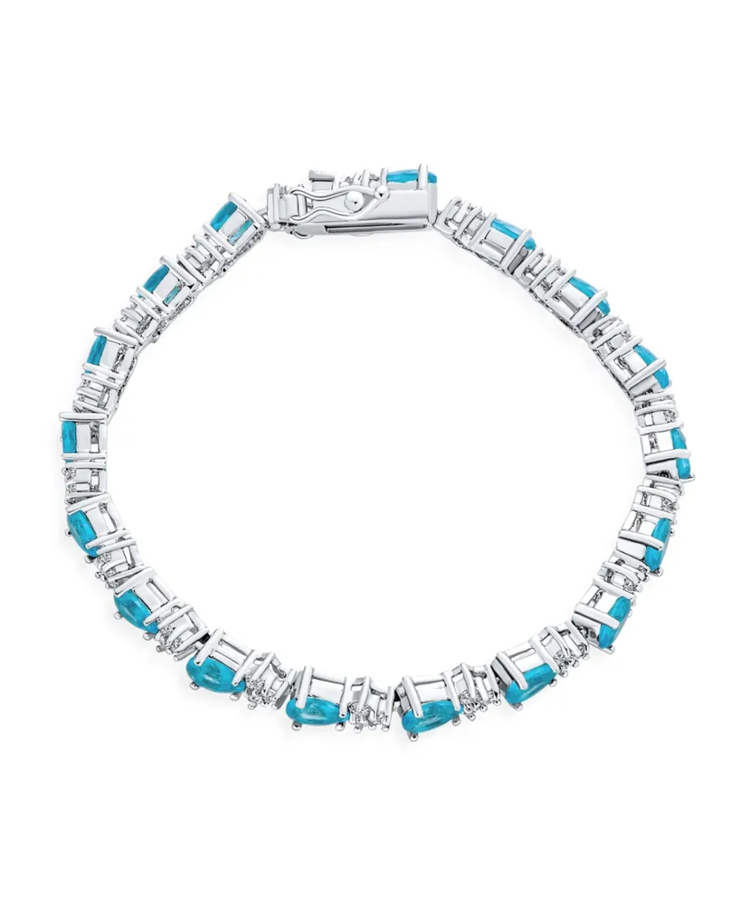 Traditional Bridal Jewelry Alternating Cubic Zirconia Pear Shape Aaa Cz 15 Ct Sea Blue Tennis Bracelet Teardrop For Women Wedding 7 Inch
