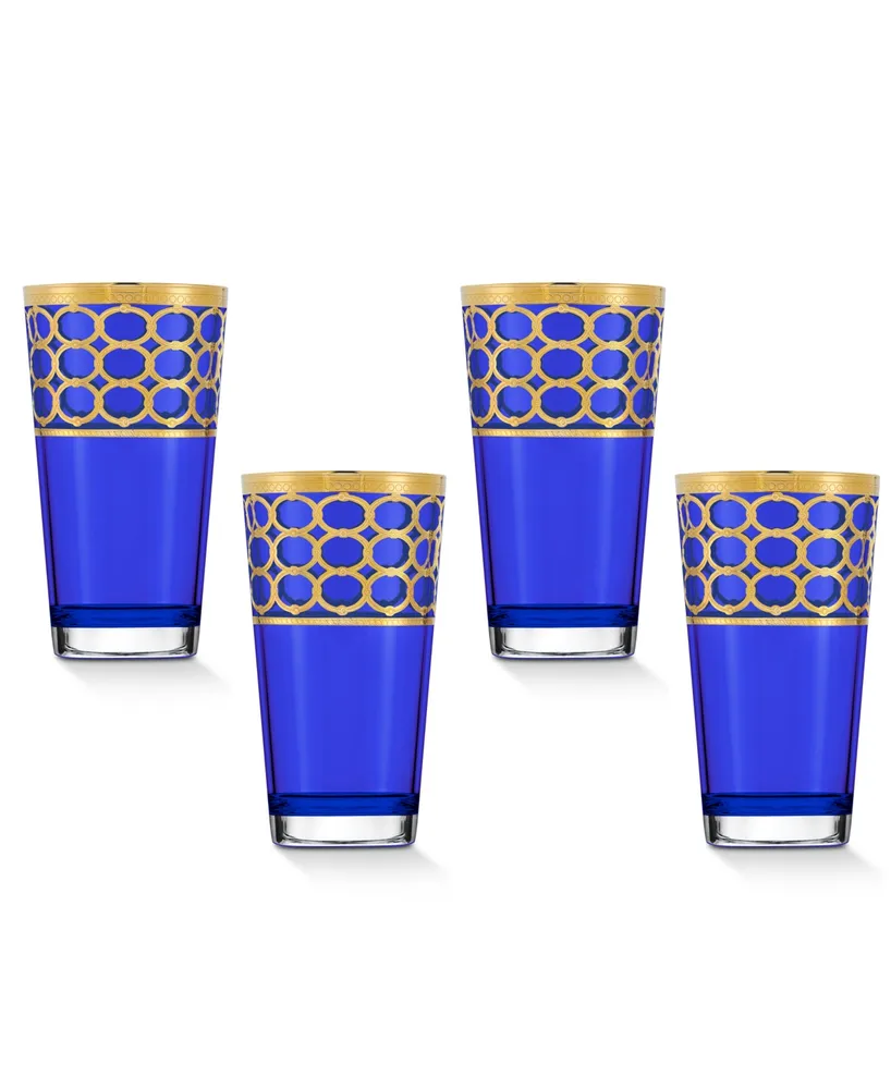 Lorren Home Trends Cobalt Blue High Ball with Gold-Tone Rings, Set