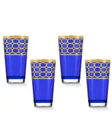 Lorren Home Trends Cobalt Blue High Ball with Gold-Tone Rings, Set of 4