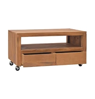 Tv Stand with Wheels 31.5"x19.7"x16.5" Solid Wood Teak