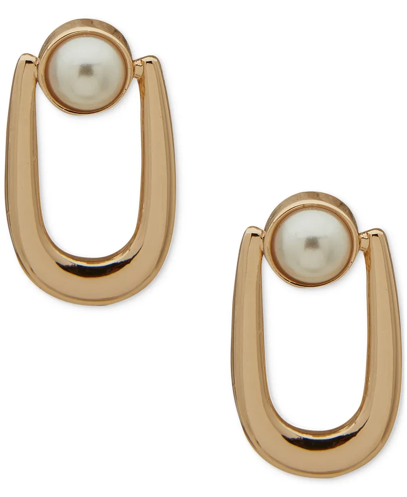 Anne Klein Gold-Tone Link & Imitation Pearl Open Stud Earrings