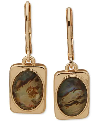 Anne Klein Gold-Tone Oval Stone Rectangular Drop Earrings