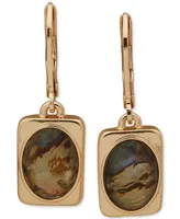 Anne Klein Gold-Tone Oval Stone Rectangular Drop Earrings