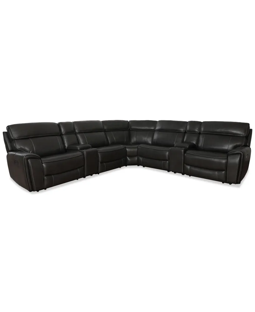 Hutchenson 132.5" 7-Pc. Zero Gravity Leather Sectional with 3 Power Recliners and 2 Consoles, Created for Macy's