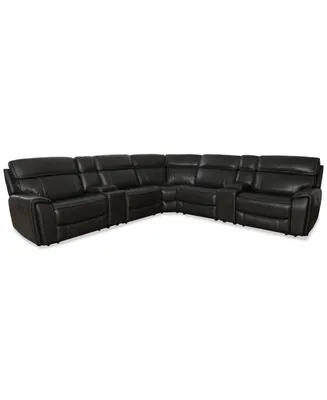 Closeout! Hutchenson 132.5" 7-Pc. Zero Gravity Leather Sectional with 3 Power Recliners and 2 Consoles, Created for Macy's