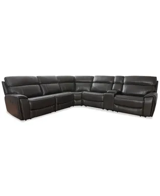 Hutchenson 132.5" 6-Pc. Zero Gravity Leather Sectional with 3 Power Recliners and 1 Console, Created for Macy's