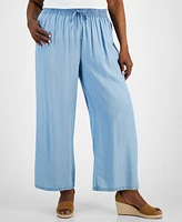 Style & Co Plus Size Chambray High Rise Wide Leg Pants, Created for Macy's