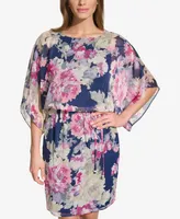 Jessica Howard Petite Printed Dolman-Sleeve Blouson Dress