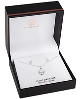 Giani Bernini 2-Pc. Set Cubic Zirconia Halo Pendant Necklace & Stud Earrings in Sterling Silver, Created for Macy's