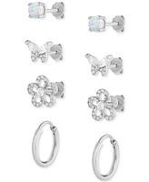 Giani Bernini 4-Pc. Set Synthetic Opal & Cubic Zirconia Stud & Hoop Earrings in Sterling Silver, Created for Macy's