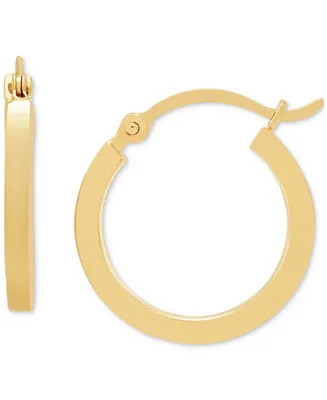 14k Gold Earrings, Polished Square Hoops (17mm)