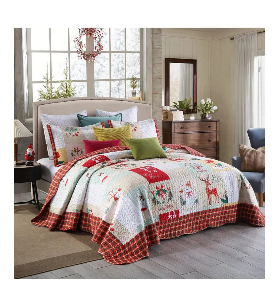 MarCielo 3 Piece Christmas Quilt Bedspread Set B023