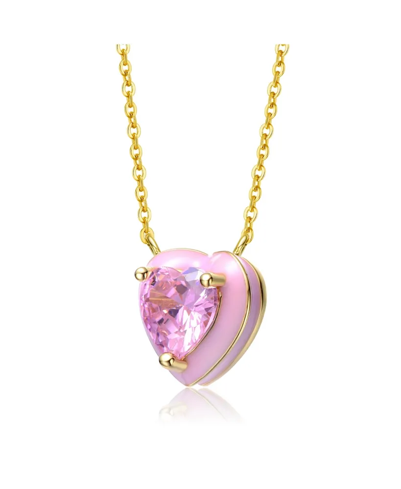 GiGiGirl Teens/Young Adults 14k Gold Plated with Pink Morganite Cubic Zirconia Pink Enamel Heart Dainty Pendant