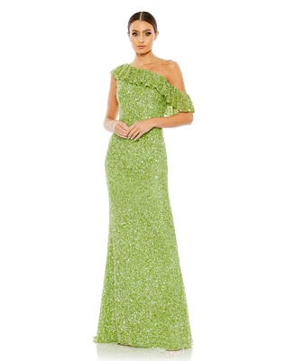 Women's Sequined Drop Shoulder Trumpet Gown