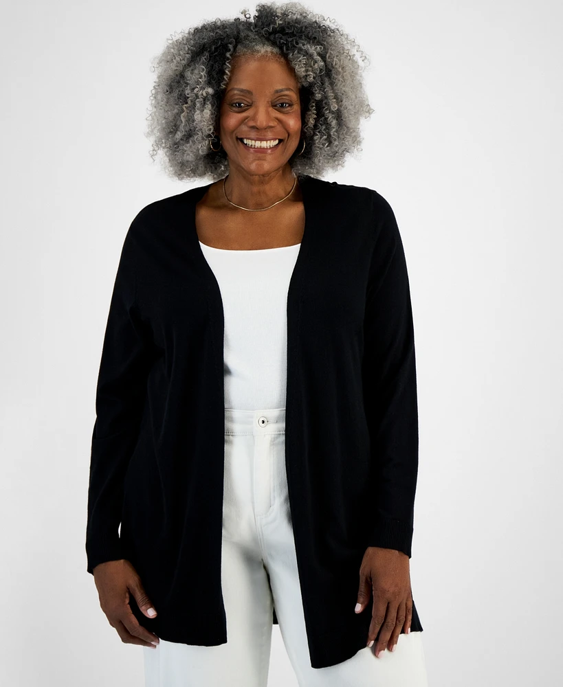 Style & Co Plus Open-Front Long-Sleeve Cardigan