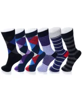 Alpine Swiss 6 Pack Mens Cotton Dress Socks Mid Calf Argyle Pattern Solids Set