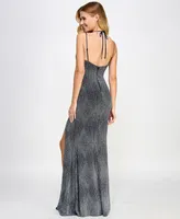 Trixxi Juniors' Slinky Sleeveless V-Neck Glitter Gown, Created for Macy's