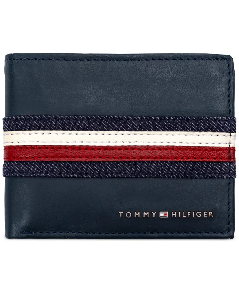 Men's Denim Stripe Overlay Leather Rfid Passcase Wallet