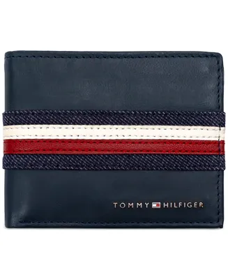 Men's Denim Stripe Overlay Leather Rfid Passcase Wallet