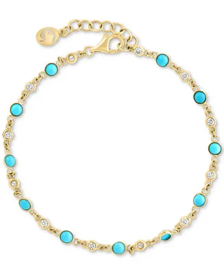 Effy Turquoise & Diamond (1/3 ct. t.w.) Bezel Link Bracelet in 14k Gold