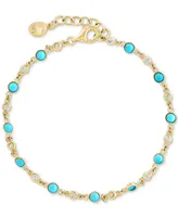 Effy Turquoise & Diamond (1/3 ct. t.w.) Bezel Link Bracelet in 14k Gold