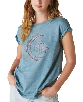 Lucky Brand Women's Studded Moon Graphic-Print T-Shirt