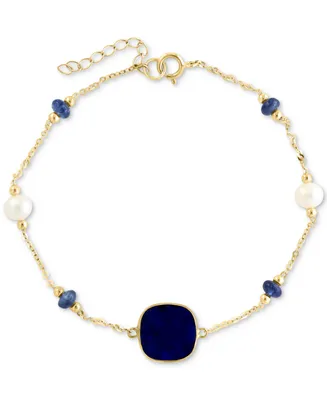 Effy Lapis Lazuli, Freshwater pearl (4-1/2mm),& Sapphire (1/2 ct. t.w.) Station Bracelet in 14k Gold