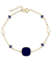 Effy Lapis Lazuli, Freshwater pearl (4-1/2mm),& Sapphire (1/2 ct. t.w.) Station Bracelet in 14k Gold