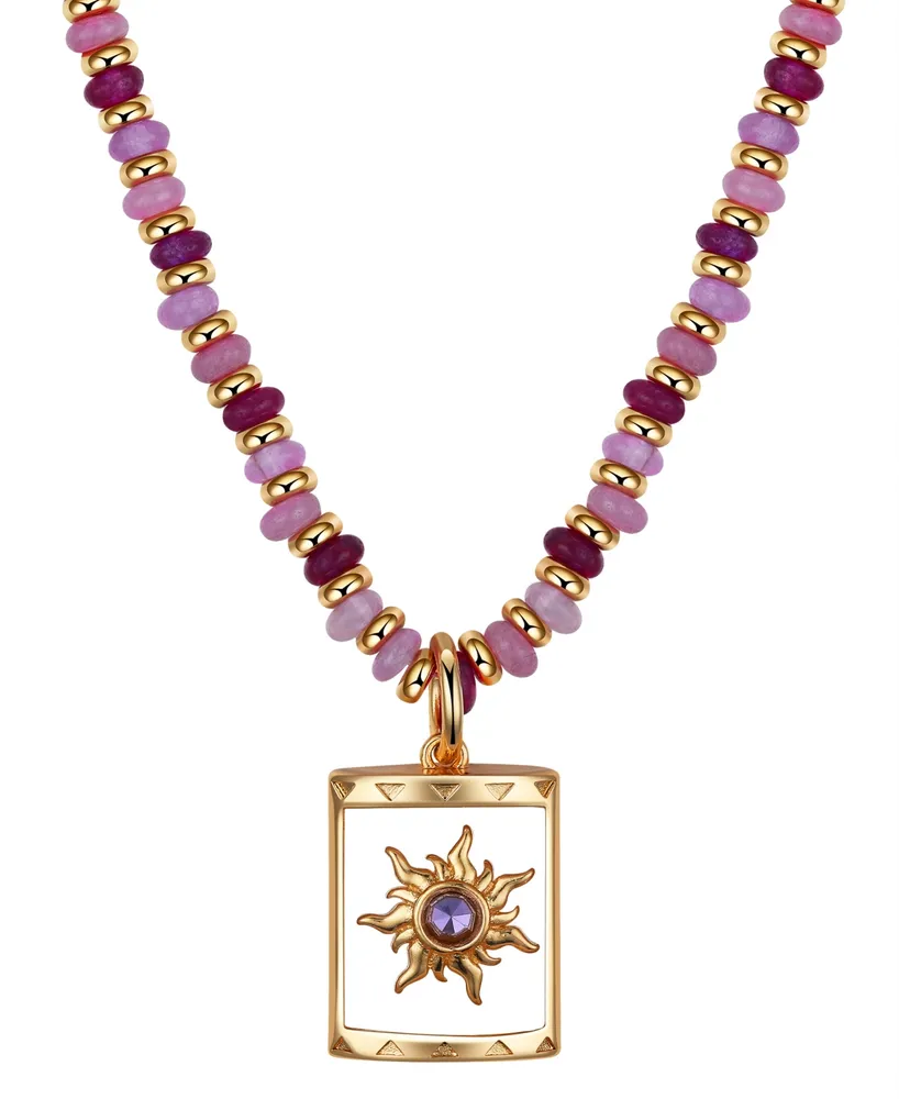 Disney Kid's Princess Tangled Gold-Tone and Purple Bead Sun Pendant Necklace