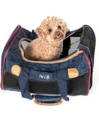 Pet Life Airline Approved Aero-Zoom Lightweight Wire Framed Collapsible Pet Carrier Blue