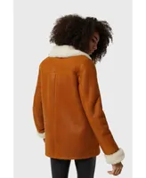 Women's Shearling Peacoat, Washed Tan with White Wool
