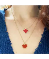 The Lovery Extra Large Coral Single Clover Necklace 14K Gold