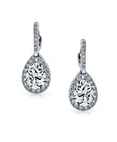 Bling Jewelry 7CT Style Halo Clear Cubic Zirconia Cz Fashion Formal Dangle Drop Teardrop Earrings For Women Prom smaid Rhodium Plated