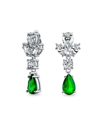 Bling Jewelry Cubic Zirconia Cz Statement Dangle Leaf Teardrop Formal Chandelier Clip On Earrings Silver Plated