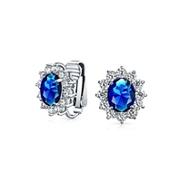 Bling Jewelry Classic Cubic Zirconia Cz Halo Crown Oval Stud Clip On Earrings For Women Non Pierced Ears