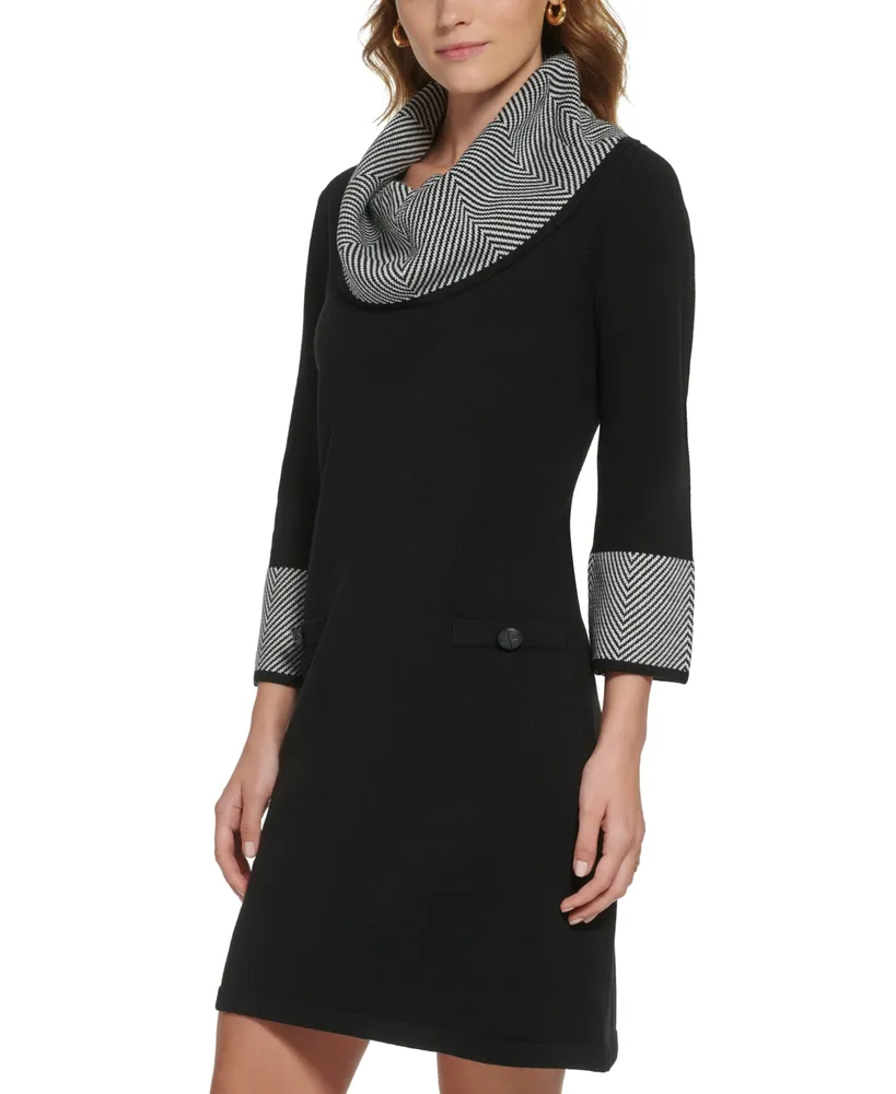 Jessica Howard Women's Contrast-Trim Cowlneck Sweater Dress