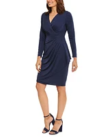 London Times Women's Faux-Wrap Glitter-Finish Dress