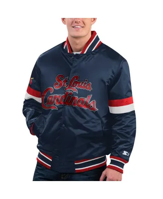 Men's Starter Navy Distressed St. Louis Cardinals Home Game Satin Full-Snap Varsity Jacket