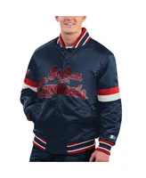 Men's Starter Navy Distressed St. Louis Cardinals Home Game Satin Full-Snap Varsity Jacket