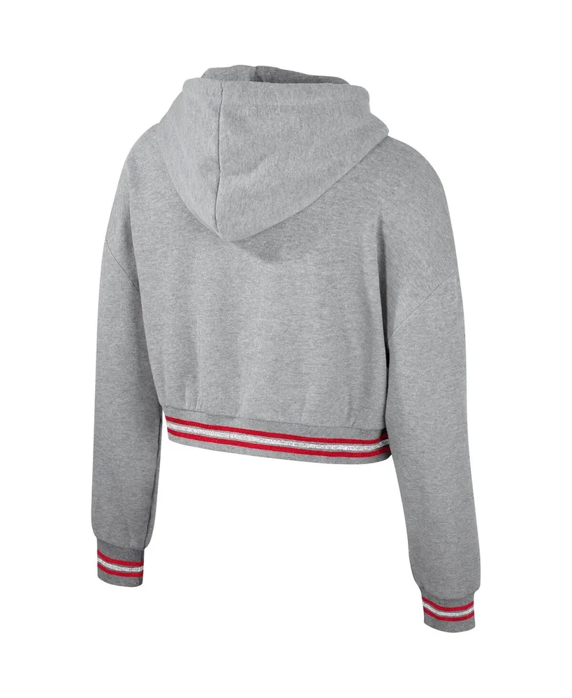 Women's The Wild Collective Heather Gray Distressed Ohio State Buckeyes Cropped Shimmer Pullover Hoodie