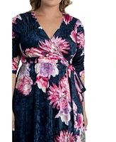 Kiyonna Plus Size Cara Velvet Maxi Wrap Dress